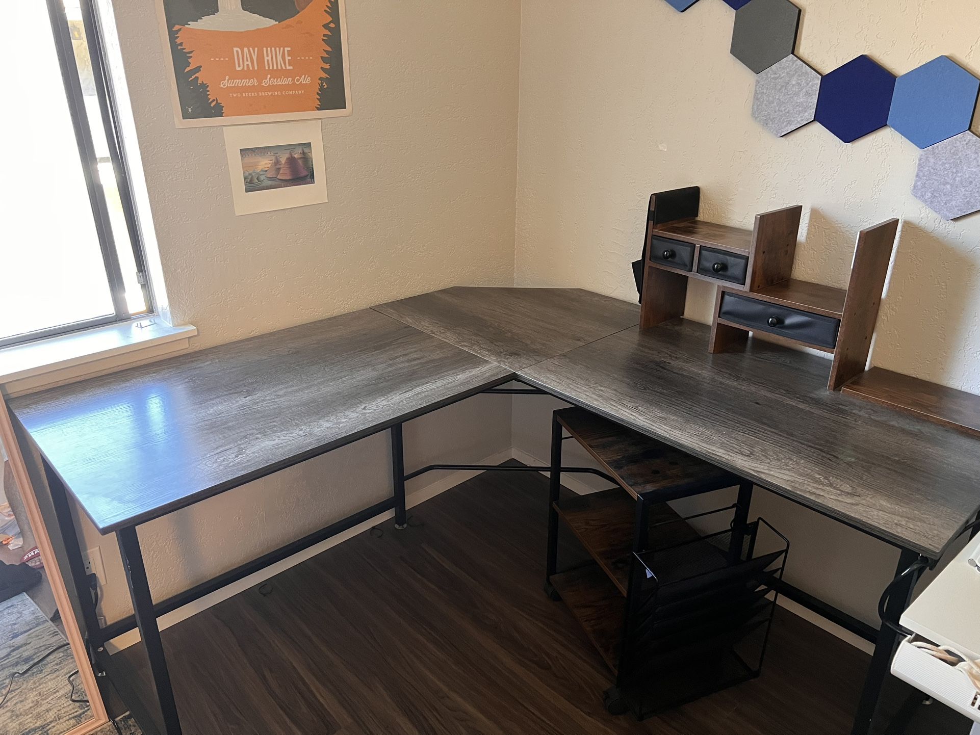 L Shaped Desk, Printer Stand & Organizer