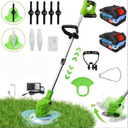Electric Weed Wacker Battery Powered, 21V Cordless Weed Eater with with Metal Blades