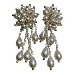 Vintage Hanging Pearl Clip On Earrings