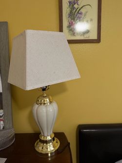 White Ceramic and Brass Table Lamp