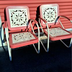 Antique Metal Lawn Chairs W/ Porcelain Finish