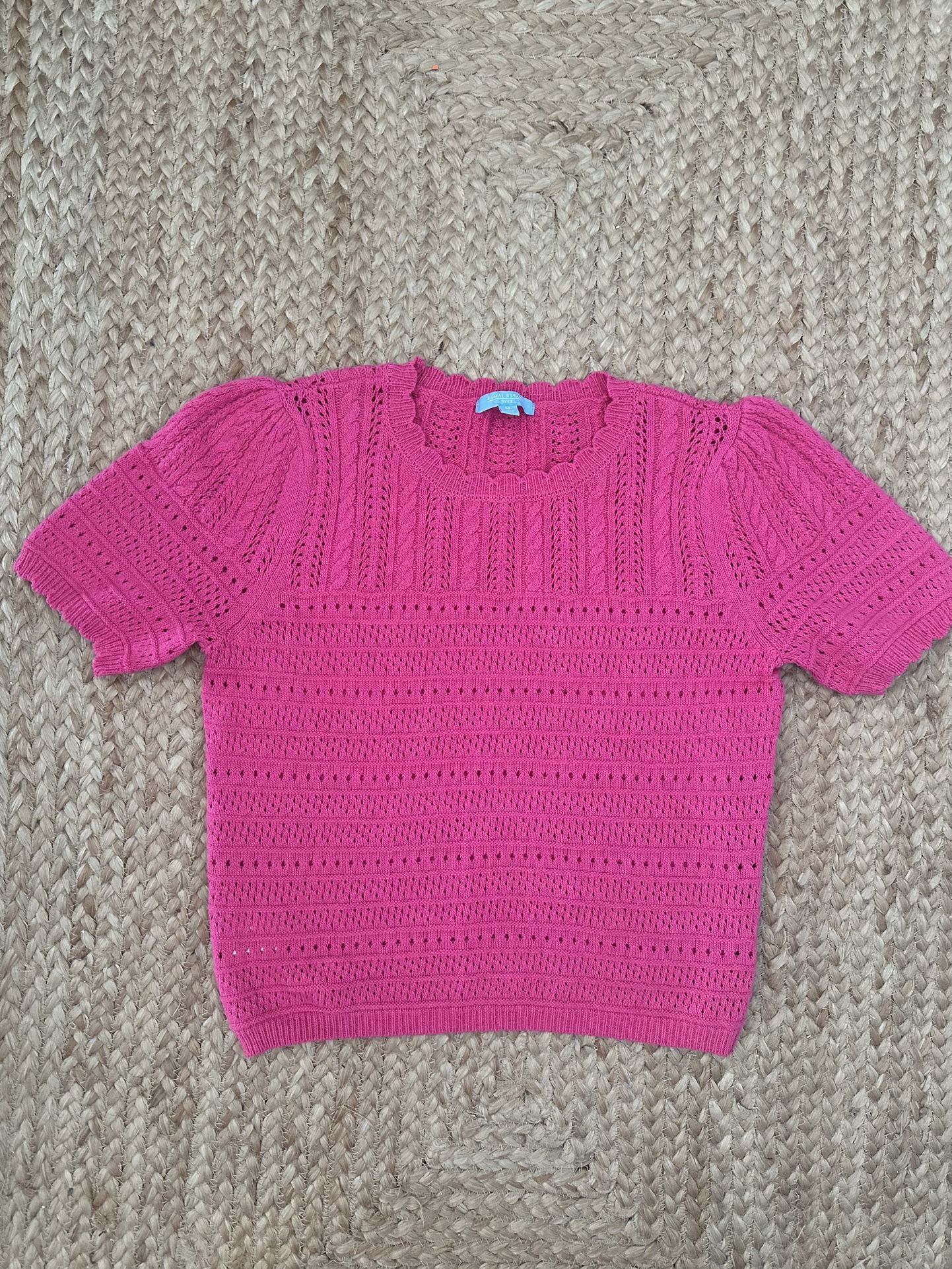 Draper James Pink Short Sleeve Crochet Sweater – Size Large