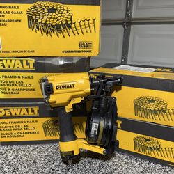 DEWALT Pneumatic 15° Coil Corded Roofing Nailer and 5 boxes of Nails