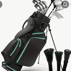 Complete Golf Clubs Set Golf Men's Regular 9-Piece Complete Set, 3 Head Covers, Stand Bag - Right Hand，green