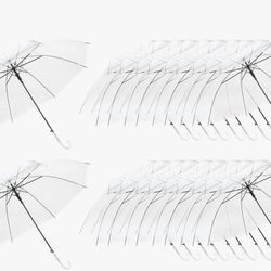NEW! 25 Pack! Clear UMBRELLAS Wedding Style Bulk Large Canopy Windproof Transparent, J Hook