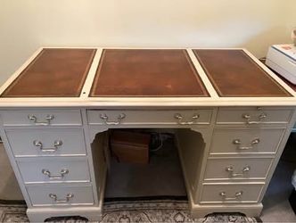 Vintage three-panel leather top pedestal desk