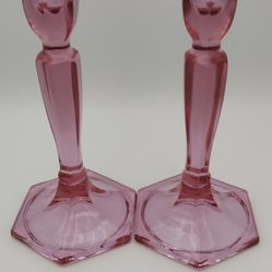 Gorgeous Vintage Fenton Valencia Dusty Rose Glass Candlestick Holders 