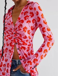 Free People Pink & Red Floral Button-Front Women’s Top - Size Medium