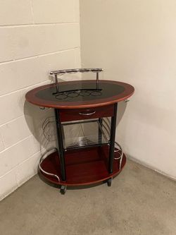 wood-and-metal wine/bar serving cart