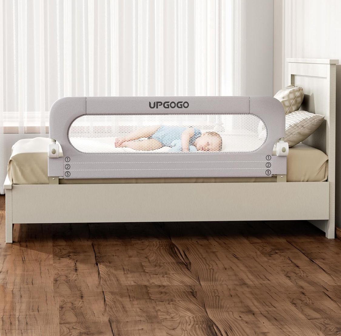 Folding Bed Rail for Toddlers,Baby Bed Rail Guard with Reinforced Anchor Safety System,Fit Bunk,Full Size, Queen, King,Twin(Grey, 59" x23.6")