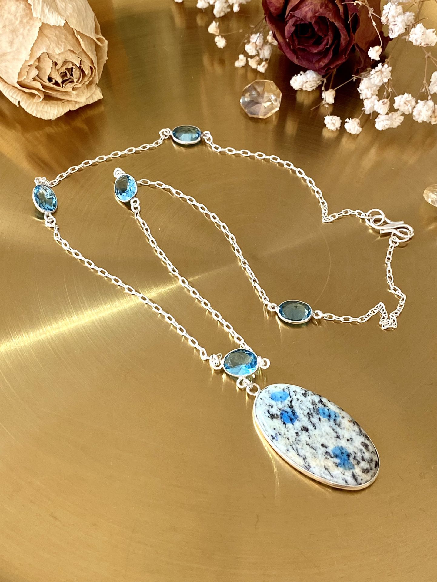 K2 Azurite And Blue Topaz 925 Sterling Silver Overlay Necklace