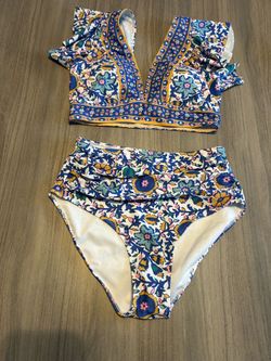 Womens Ruffle High Waist Two Piece Size Small