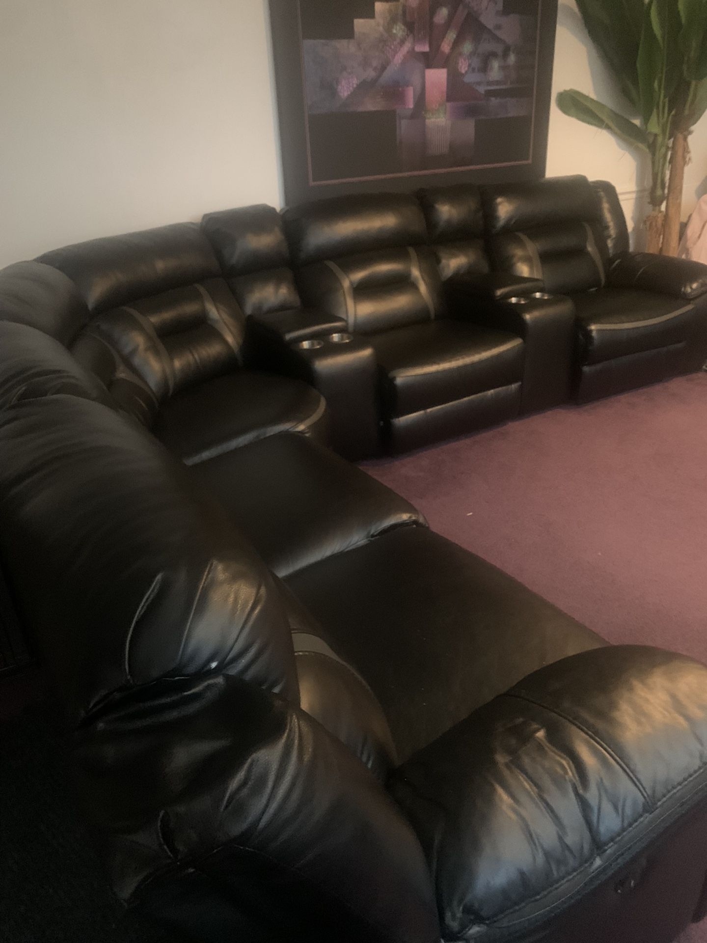 Black Four Leather Sectional 