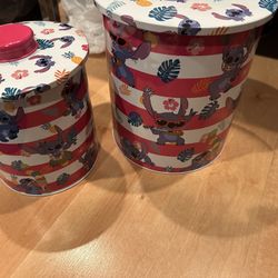 Adorable New Disney Stitch Pink & White Metal  Storage Containers