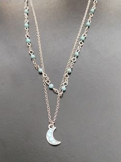 New 2-Layer Teal Stone Moon Necklace
