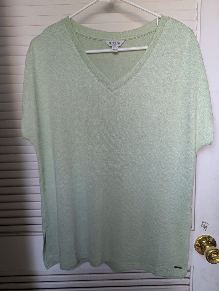 Orvis Light Green Tunic Blouse Top Size Small