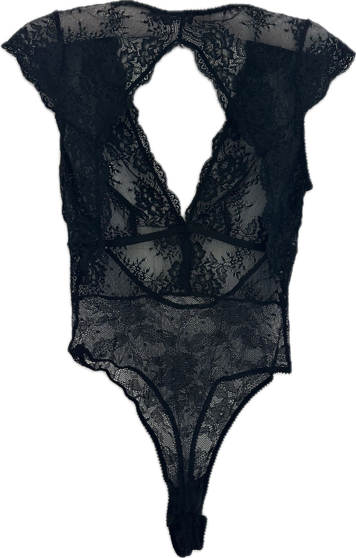Black Lace Sheer Bodysuit with Open back