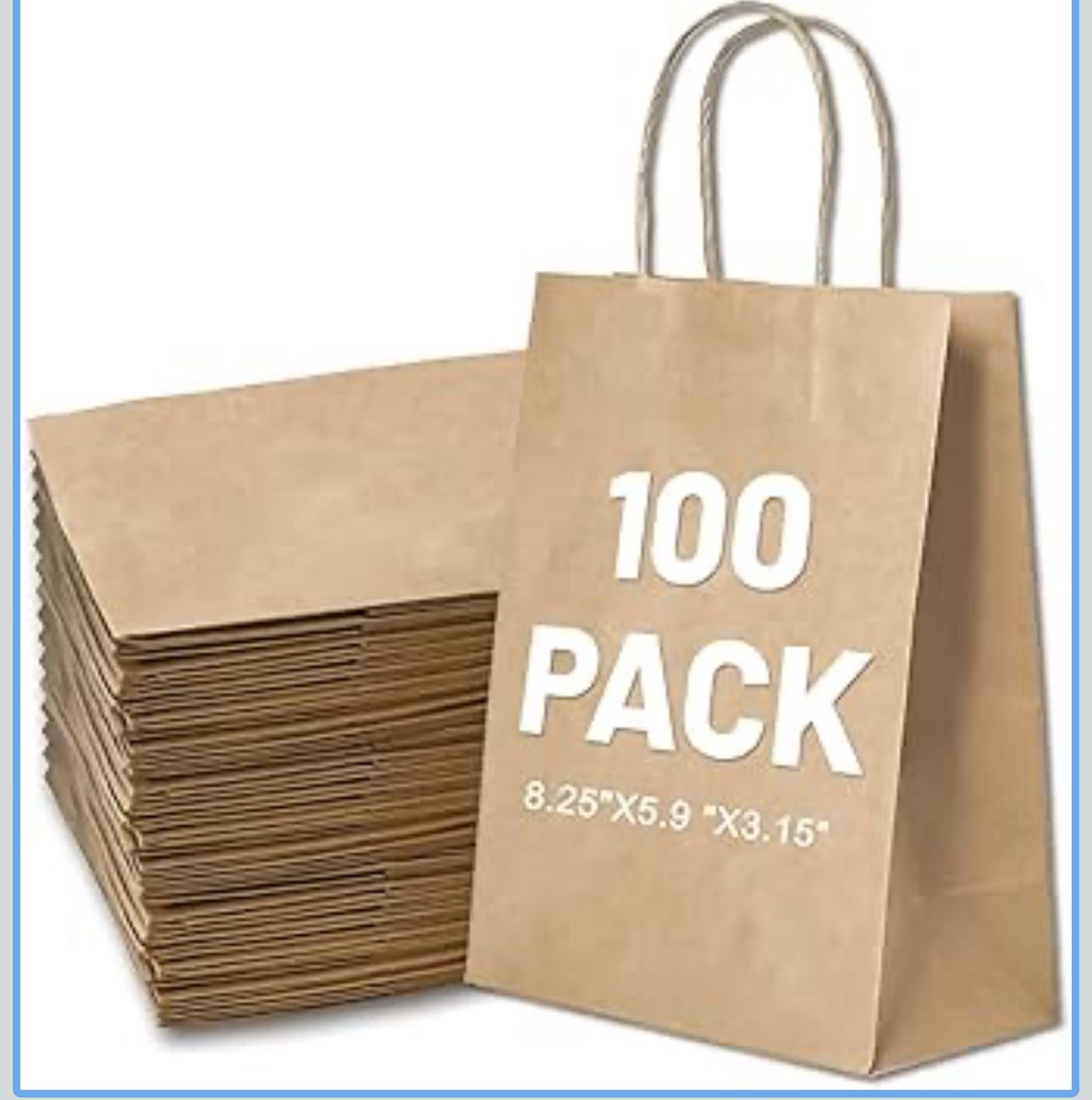 Gift Bags 8.25"X5.9 "X3.15" 100pcs Brown Kraft Paper Bag with Handles for Small Business Christmas Bulk, Wedding, Party Favor, Shopping, Lunch, Hallow
