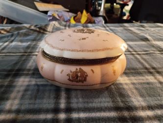 Vintage Porcelain Trinket Box with Gold Detailing