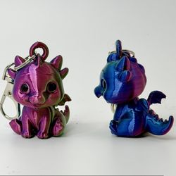Cute Rainbow Baby Winged Dragon Keychains - 3D Printed