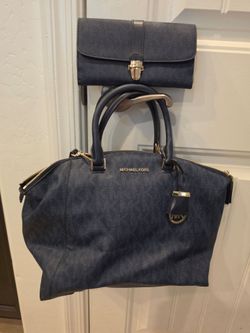Michael Kors Navy Monogram Handbag and Wallet Set