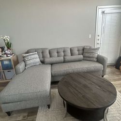 Sectional Grey Couch WITH Roundtable 