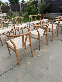 Modern and classic design  set of 4 or 8 wishbone chairs with wooden frame and oak wood color 4 $375 or 8 $675