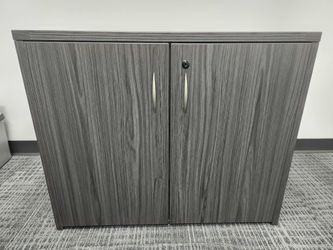 2-Door Office Storage Cabinet / Credenza - Gray Woodgrain Laminate