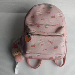 Kawaii Strawberry Milk Mini Pink Backpack with Charm key-chain