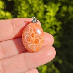 Silver Plated Dainty Coral Jade Pendant