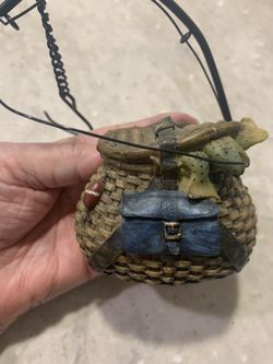 Fishing Basket Ornament. Made Of Solid Cold Cast. No Chips. Like New Condition. 