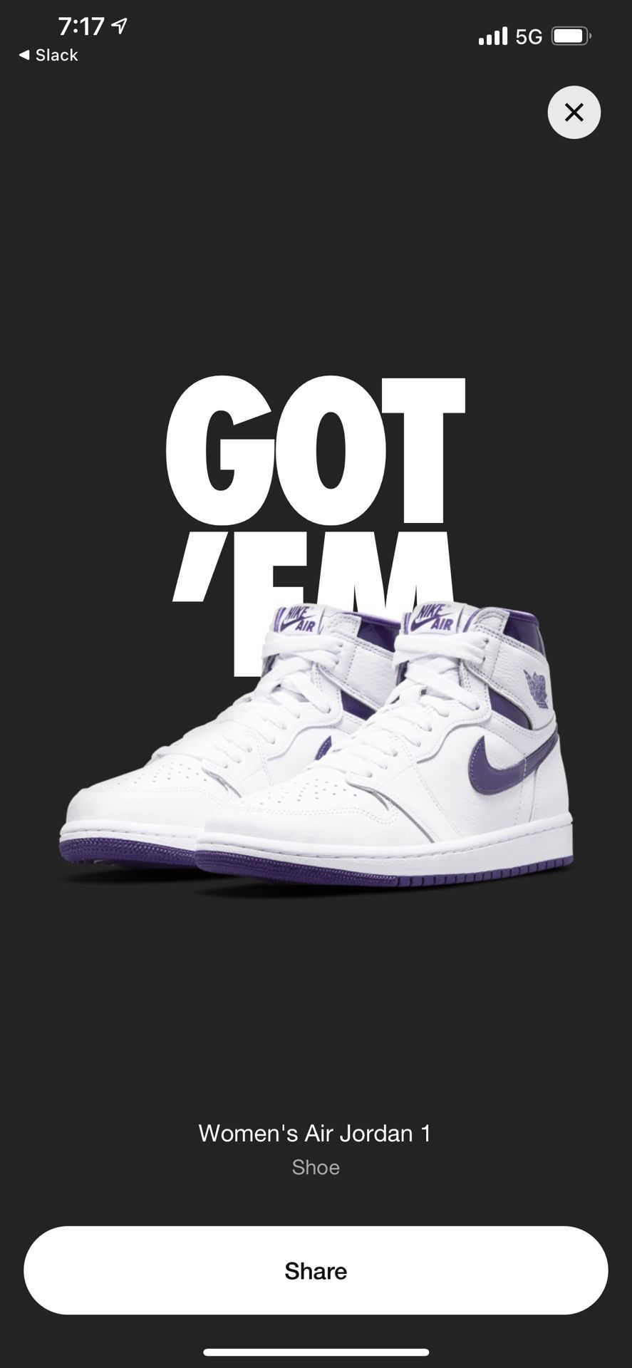 Jordan 1 Court Purple Size 10 Men’s