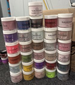 Glam & Glits Professional Acrylic Powder Lot – 35+ Colors – Mostly ½ to Nearly Full