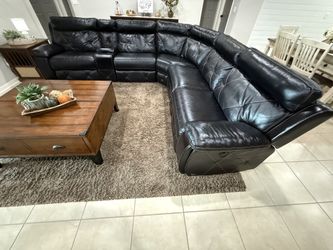 Cindy Crawford Real Leather Sectional Couch, Dark Brown/Burgundy Color.