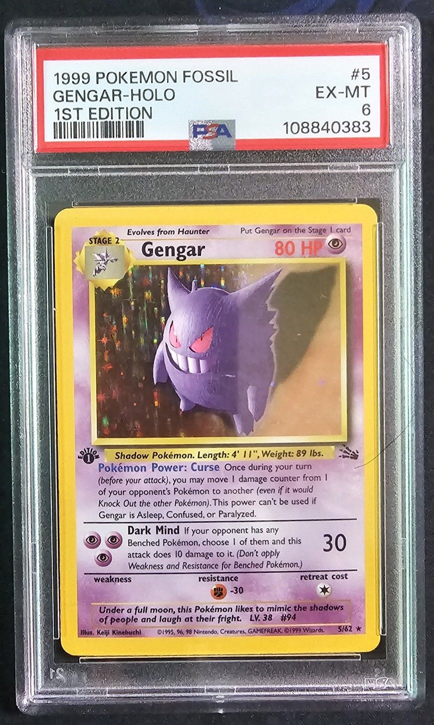 Gengar [1st Edition] #5 Pokemon Fossil PSA 6