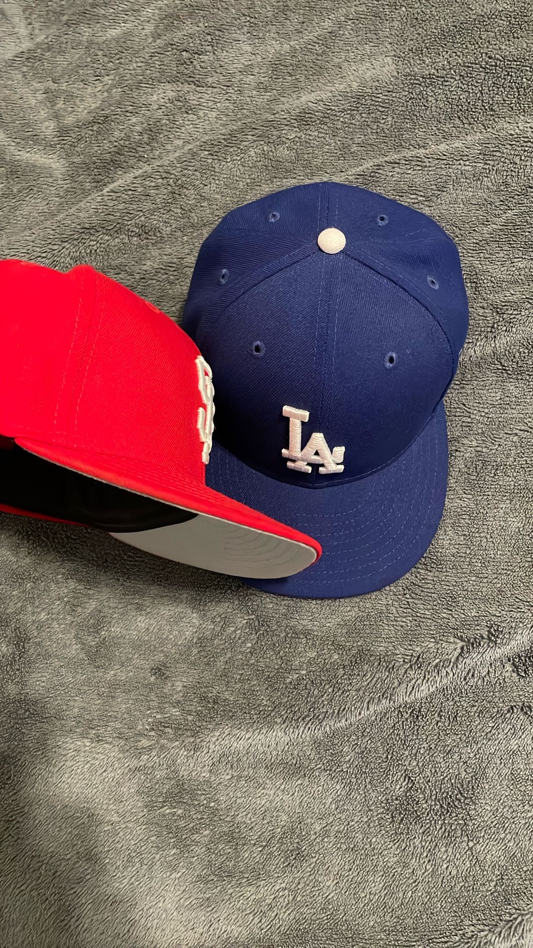 LA blue dodgers hat fitted and SF red fitted
