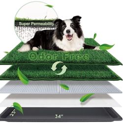 Dog Grass Pad with Tray Large 34’’×23’’, Dog Litter Box with Odor Free Artificial Grass Pee Pads for Dogs Potty Tray with Hemmed Edge, Realistic for I