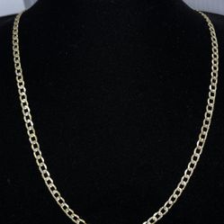 $1350 Two Tone Yellow And White Gold Hollow Cuban Chain Necklace 