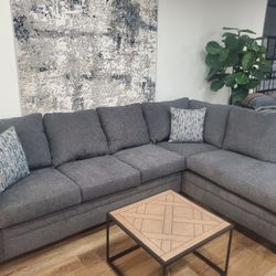 Beautiful Dark Gray Sectional With Chaise (New)