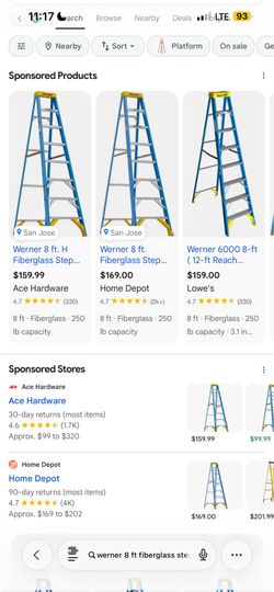 New Werner 8ft fiberglass blue stepladder