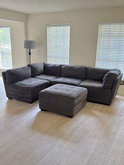Thomasville Dark Grey Modular Sectional + Ottoman