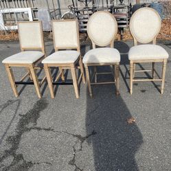 Set Of 4 Linen Bar Stools