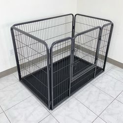 (NEW) $110 Heavy Duty Pet Playpen w/ Plastic Tray, Dog Cage Kennel 4 Panels,  L49” x W32” x H35”