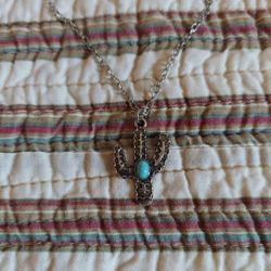 Faux Turquoise Cactus Pendant Necklace 