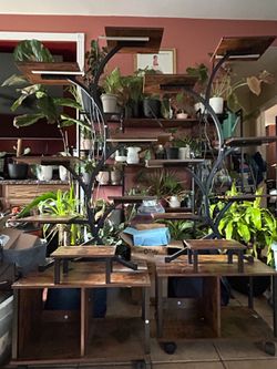 Plant stand on wheels with grow lights