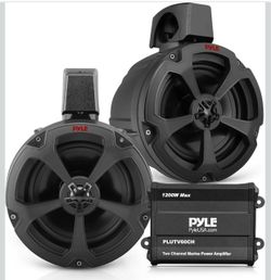 Pyle 6.5" Water-Resistant Off-Road Speakers - 2 Channel Rated Amplifier - ATV, UTV, 4x4, Jeep, Wired RCA, for Boat Stereo Speaker and Other Watercraft