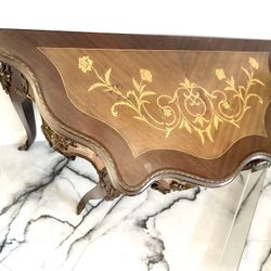 1930s French Louis XV inlaid Console Table w/ Bronze ormalu
