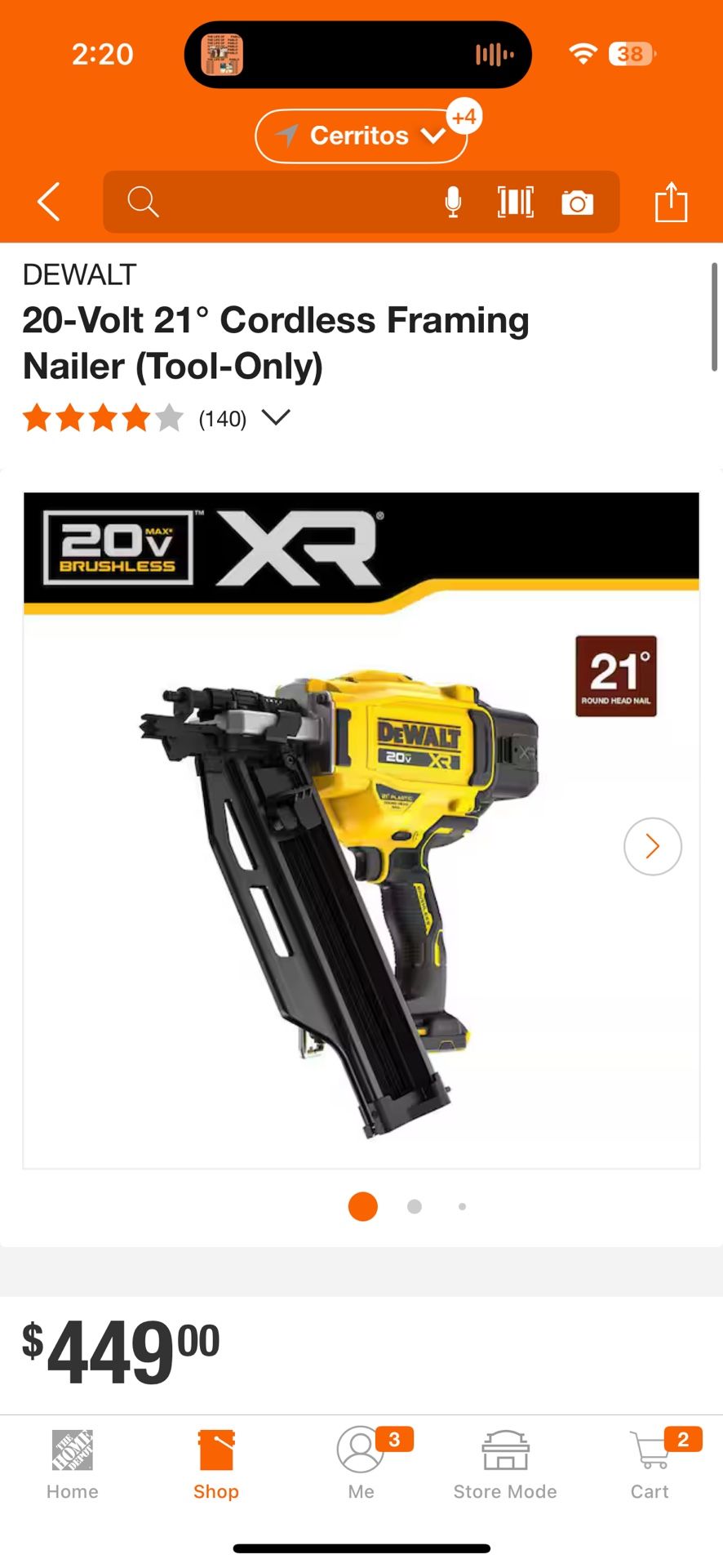 DEWALT 20-Volt 21° Cordless Framing Nailer (Tool-Only)