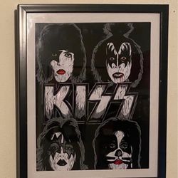Kiss Band Custom Art Piece On Black Frame