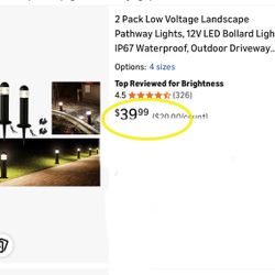 2 Pack Low Voltage Landscape Pathway Lights, 12V LED Bollard Light IP67 Waterproof, Outdoor Driveway Walkway Wired Lights (Included Connector and Stak